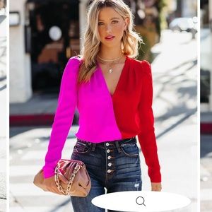 Beautiful Sold Out Vici colorblock bodysuit. Perfect for Valentines Day.